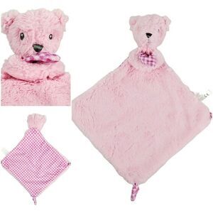 Kellytoy Baby Girl Lovey Security Blanket Pink Bear Gingham Plaid Knotted Small